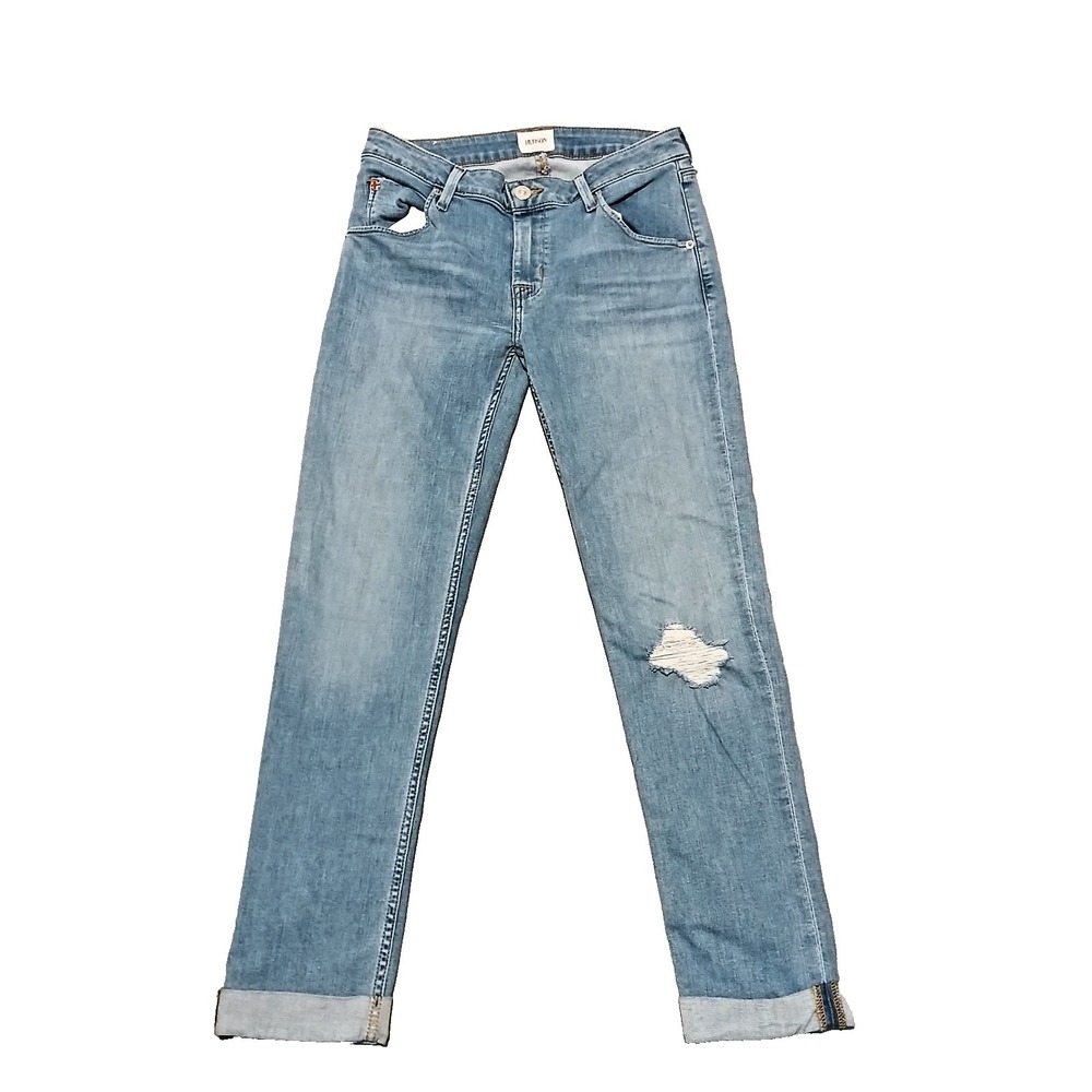Hudson Women's Bacara Crop Straight Cuffed Mid-Rise Jeans Denim‎ 27 Distressed